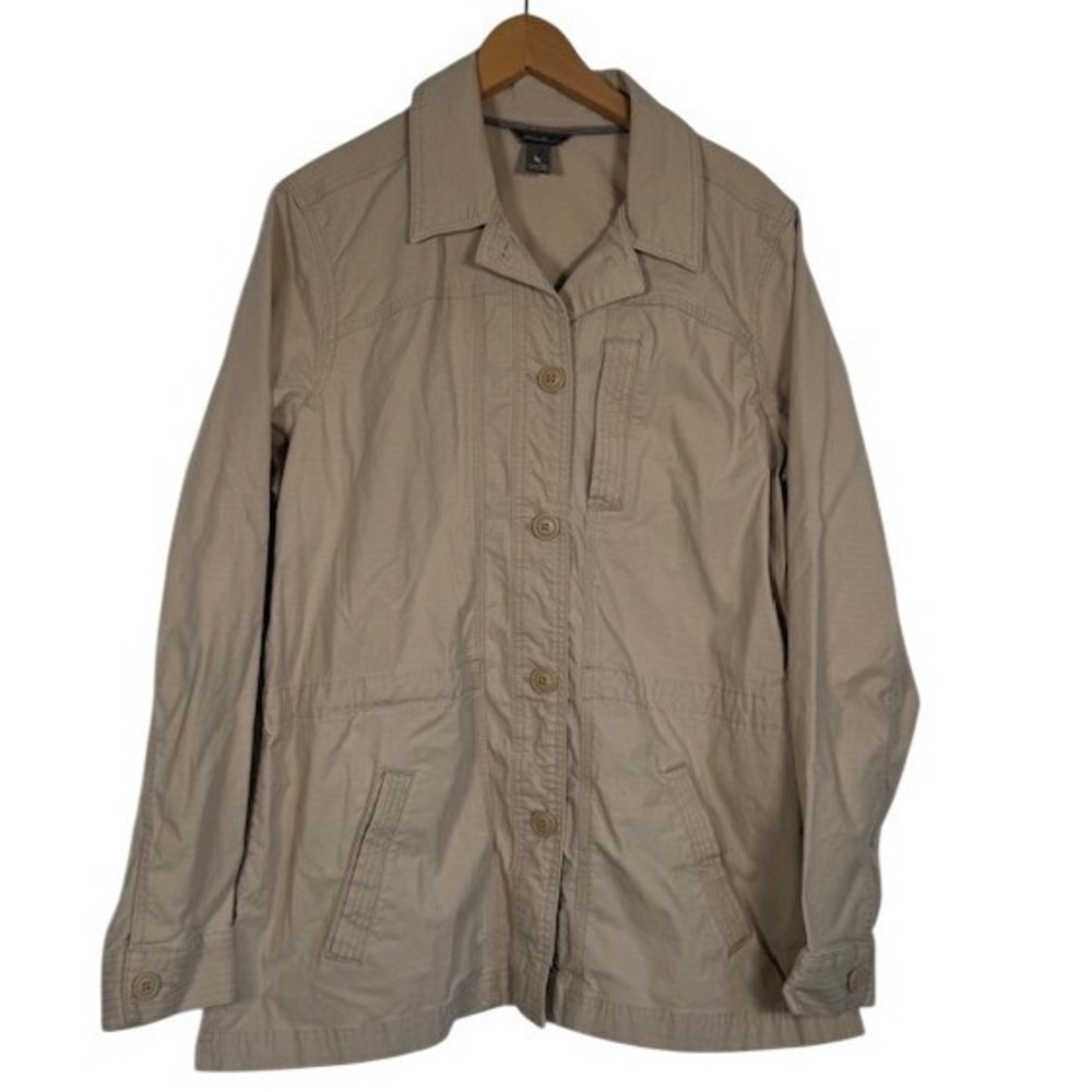 Eddie Bauer Womens Utility Jacket Tan Button Front Long Sleeve‎ TXL